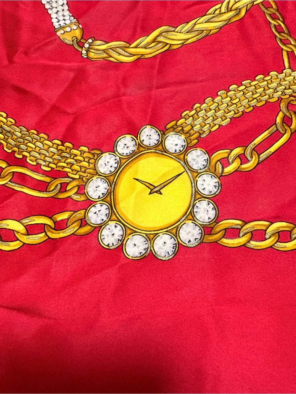 Chopard Silk Scarf Red Gold Chain Jewelry Watch Print Square